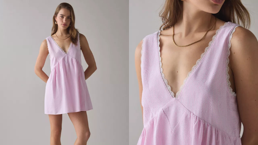 ReMADE By UO Remnants Seersucker Striped Mini Dress