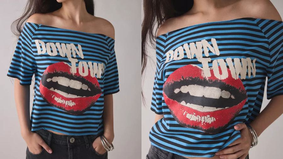 Graphic Off-The-Shoulder Cropped Tee