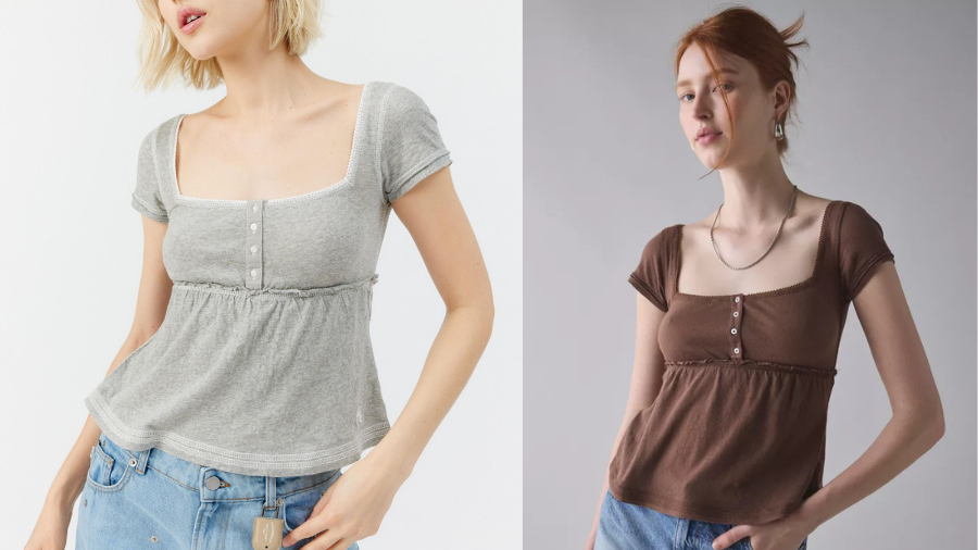 BDG Brittney Square Neck Henley Babydoll Tee