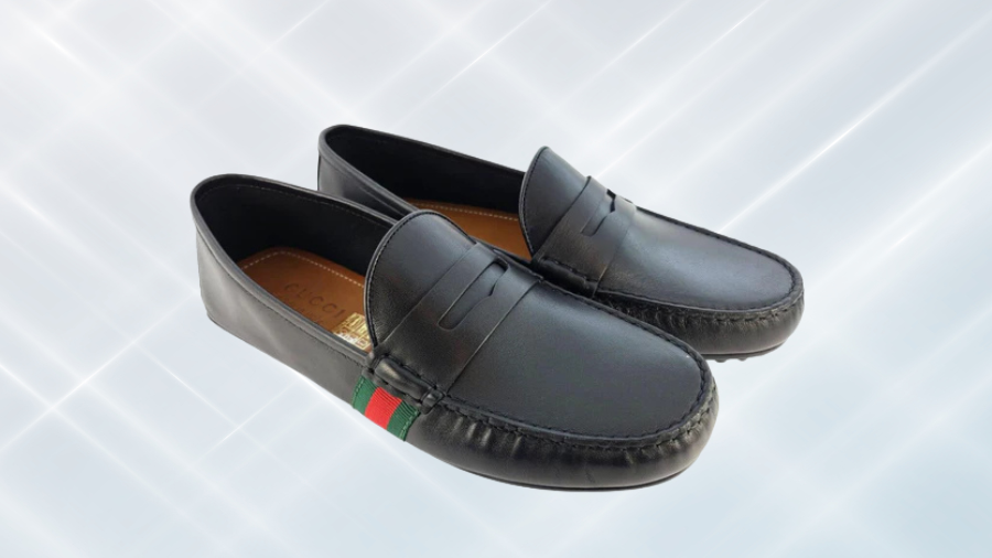 Gucci Web Accent Leather Loafers