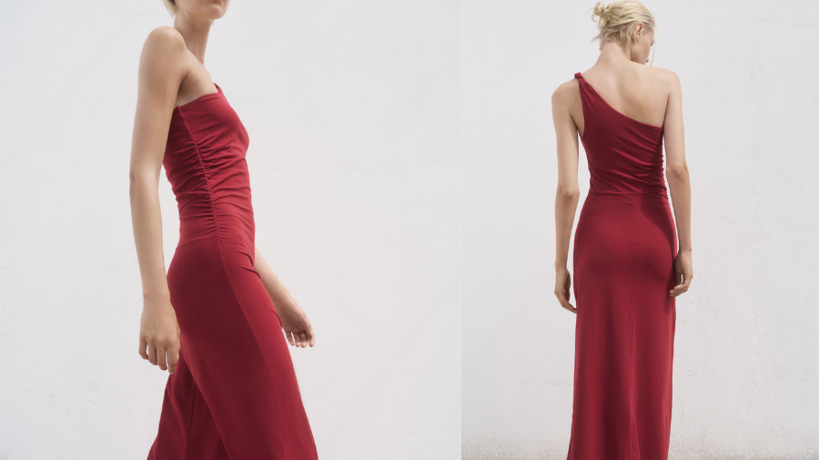 Mango's Cotton Asymmetrical Dress with Gathered Strap