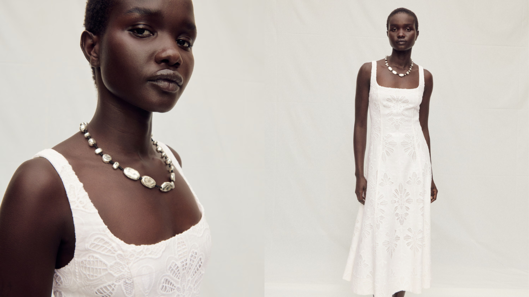 Mango Linen Floral-Embroidered Flared Dress