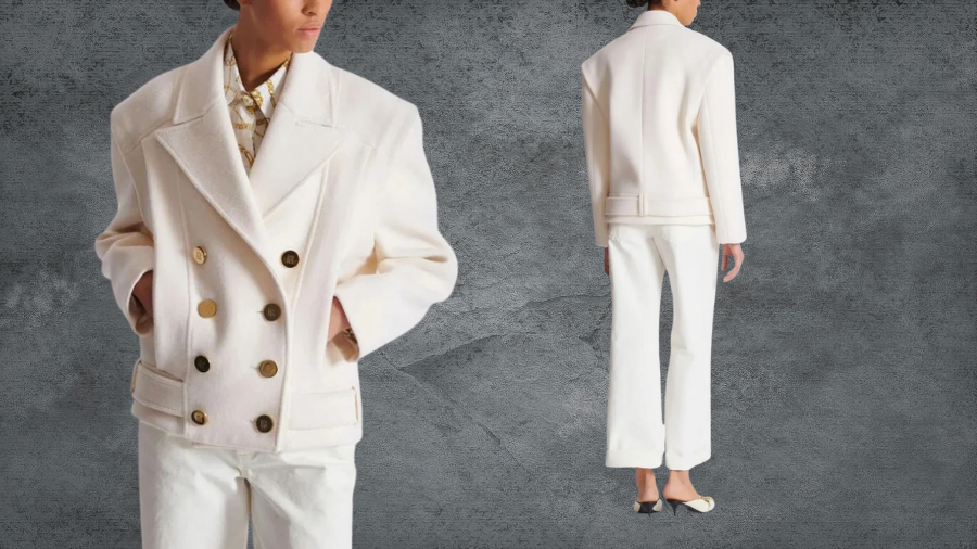 Balmain Cropped Reefer Jacket at Cettire