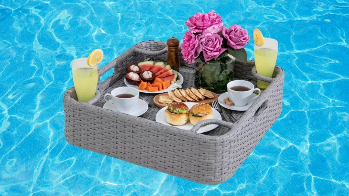 Sunjoy Wicker Floating Pool Tray 24 x 24in Grey: Elevate Your Poolside Experience