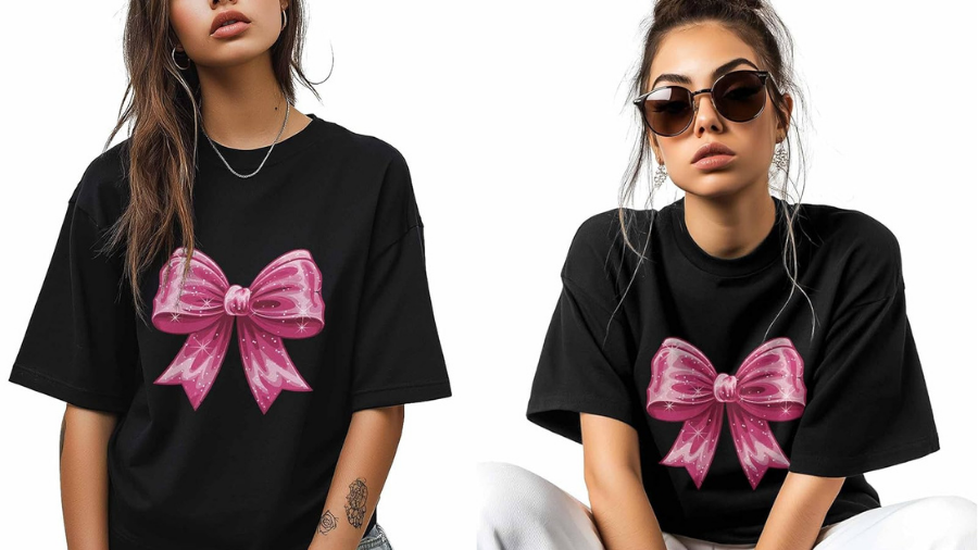 Regalyn Plus Size Women’s Bow Contrast Color Design T-Shirt: Elegant Style for Every Curve