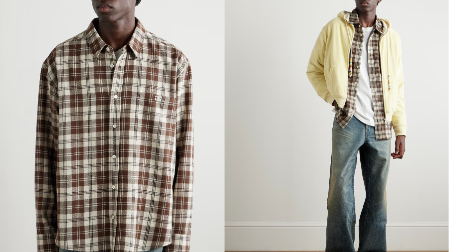 CELINE Logo-Embroidered Checked Wool-Flannel Shirt