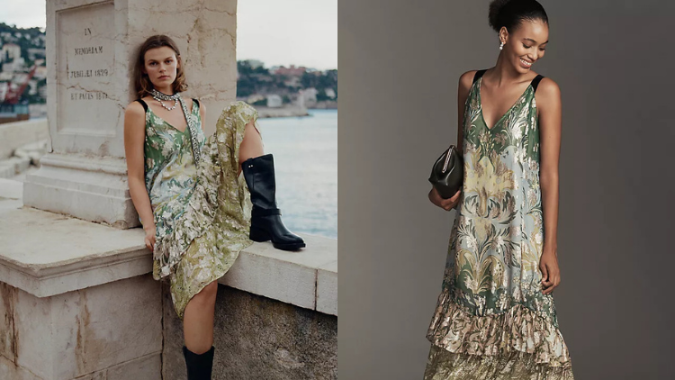 The By Anthropologie Tie-Back Ruffle-Hem Midi Dress