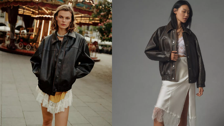 Pilcro Real Leather Bomber Jacket