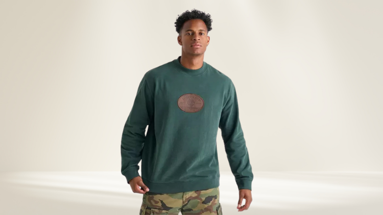 Timberland Men's Leather Badge Crewneck Sweatshirt