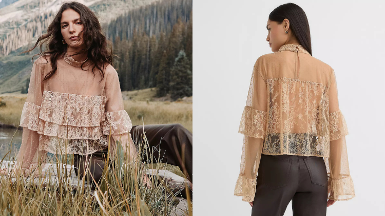 LOFT's Velvet Dotted Chantilly Lace Ruffle Top