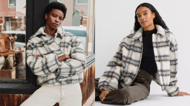 LOFT Plaid Boucle Bubble Jacket