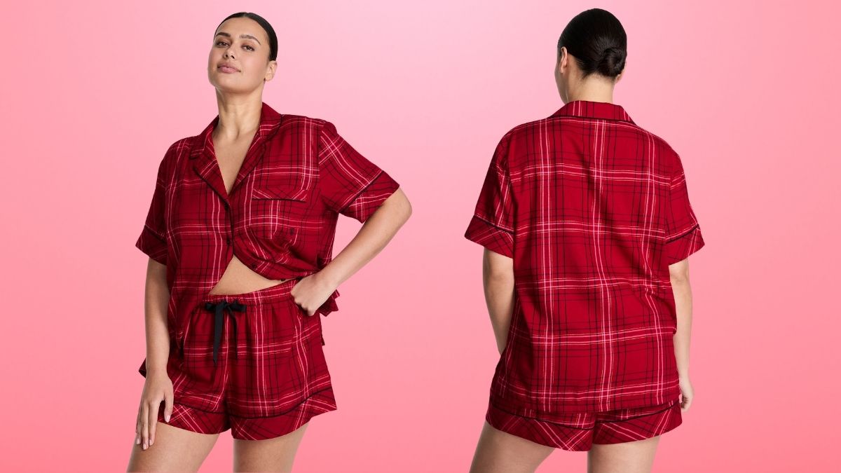 Cozy Elegance: Victoria’s Secret Flannel Short Pajama Set Red Lacquer/Rose Garden Yd Plaid