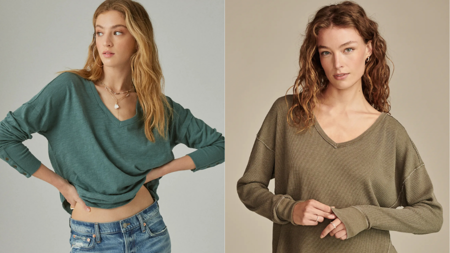 Lucky Brand Long Sleeve V Neck Top