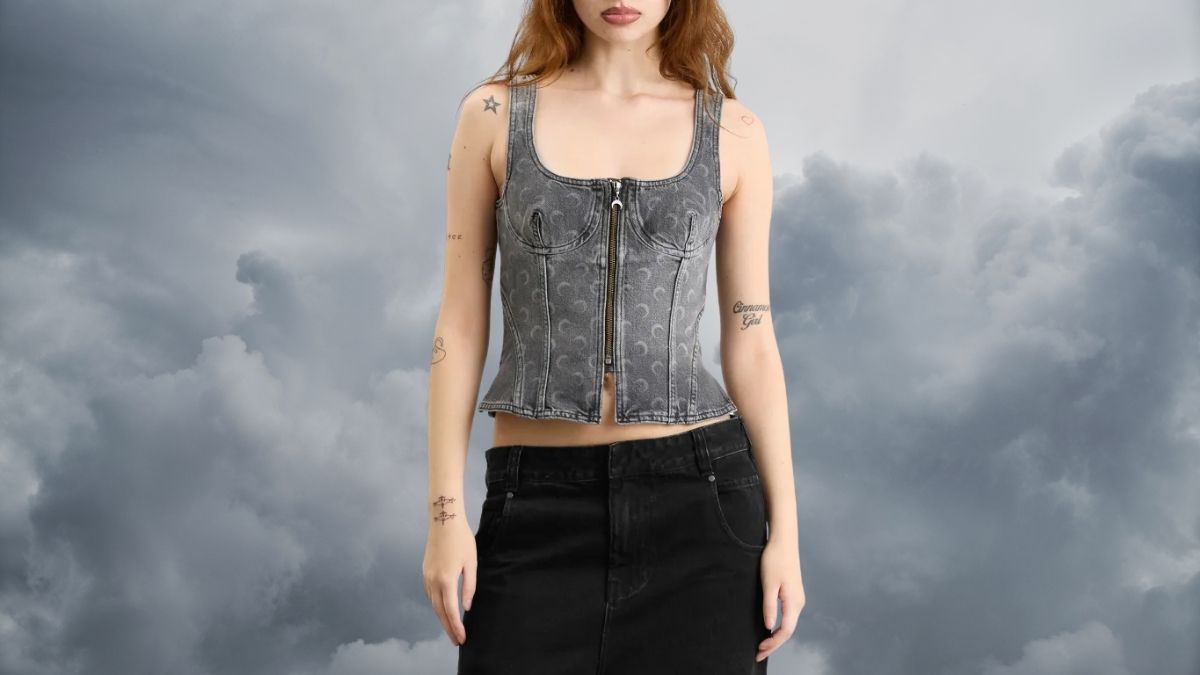 Marine Serre Moon Laser Denim Bustier Top: A Sharp Take on Futuristic Denim