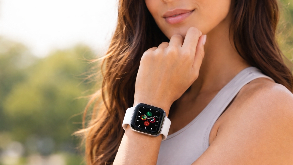 Apple Watch Series 5 always-on display shown on wrist in natural light